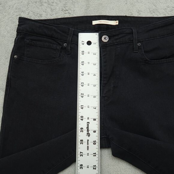 Levi's 714 Jeans Womens Size 31 Black Mid-Rise Straight Denim 30" Inseam Stretch - Picture 7 of 16